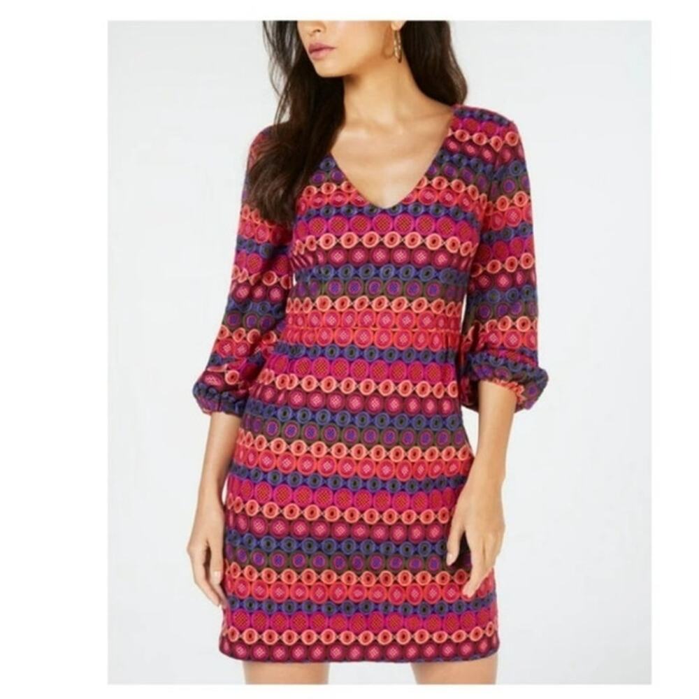 Trina Turk Dress Geometric Multicolor A-Line Sz 0 Lined